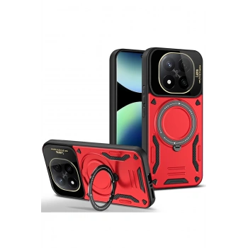 Mey İthalat® Redmi Note 14 Pro 5G Kılıf Joy Lens Standlı Kapak - Kırmızı