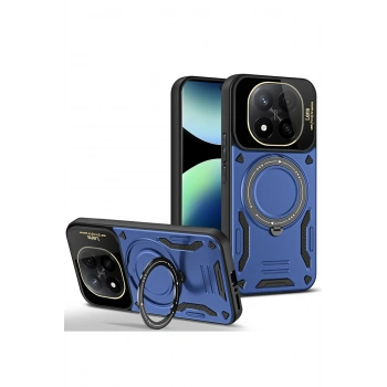 Mey İthalat® Redmi Note 14 Pro 5G Kılıf Joy Lens Standlı Kapak - Lacivert