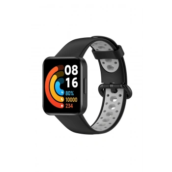 Mey İthalat®   Redmi Watch 2 Spor Delikli Kordon - Siyah-Gri