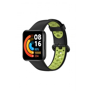 Mey İthalat®   Redmi Watch 2 Spor Delikli Kordon - Siyah-Yeşil