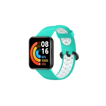 Mey İthalat®   Redmi Watch 2 Spor Delikli Kordon - Turkuaz-Beyaz
