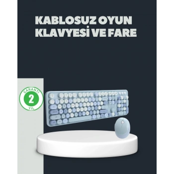 Mey İthalat® Retro Daktilo Stilli Kablosuz Klavye Mouse Seti – Sessiz ve Şık