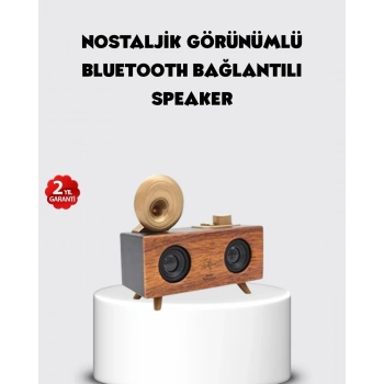 Mey İthalat® Retro Gramofon Tasarımlı Bluetooth Hoparlör – 3D Stereo Ses, 1800 mAh Batarya
