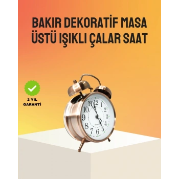 Mey İthalat® Retro Tarz Bronz Dekoratif Masa Saati Metal Gövde Yüksek Sesli Alarm