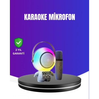 Mey İthalat® RGB Işıklı Astronot Bluetooth Hoparlör Karaoke Mikrofonlu