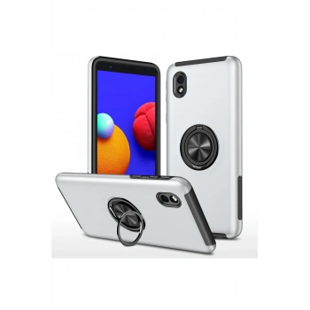 Mey İthalat®  Samsung Galaxy A01 Core Kılıf Elit Yüzüklü Kapak - Gümüş
