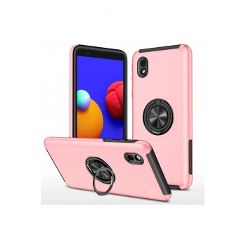 Mey İthalat®  Samsung Galaxy A01 Core Kılıf Elit Yüzüklü Kapak - Pembe