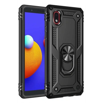 Mey İthalat®  Samsung Galaxy A01 Core Kılıf Sofya Yüzüklü Silikon Kapak - Siyah