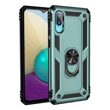 Mey İthalat®  Samsung Galaxy A02 Kılıf Sofya Yüzüklü Silikon Kapak - Yeşil
