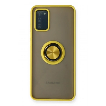Mey İthalat®  Samsung Galaxy A02S Kılıf Montreal Yüzüklü Silikon Kapak - Sarı
