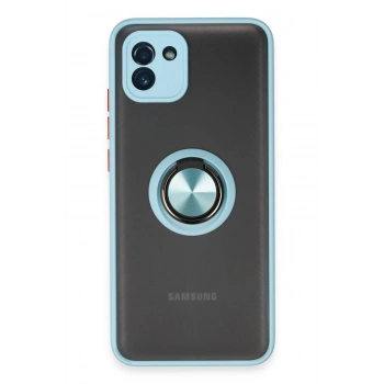 Mey İthalat®  Samsung Galaxy A03 Kılıf Montreal Yüzüklü Silikon Kapak - Buz Mavi