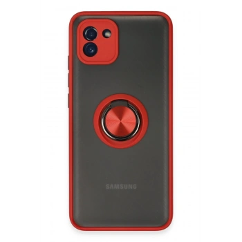 Mey İthalat®  Samsung Galaxy A03 Kılıf Montreal Yüzüklü Silikon Kapak - Kırmızı