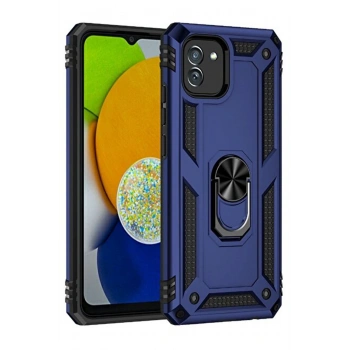 Mey İthalat®  Samsung Galaxy A03 Kılıf Sofya Yüzüklü Silikon Kapak - Lacivert