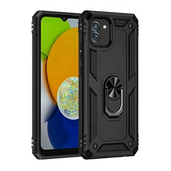 Mey İthalat®  Samsung Galaxy A03 Kılıf Sofya Yüzüklü Silikon Kapak - Siyah