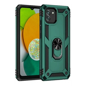 Mey İthalat®  Samsung Galaxy A03 Kılıf Sofya Yüzüklü Silikon Kapak - Yeşil