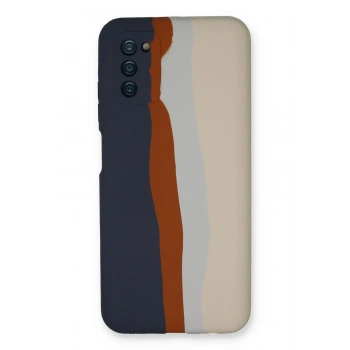 Mey İthalat®  Samsung Galaxy A03S Kılıf Ebruli Lansman Silikon - Lacivert-Krem