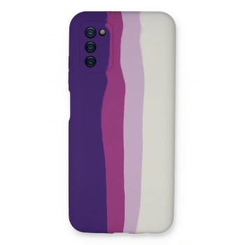 Mey İthalat®  Samsung Galaxy A03S Kılıf Ebruli Lansman Silikon - Mor-Beyaz