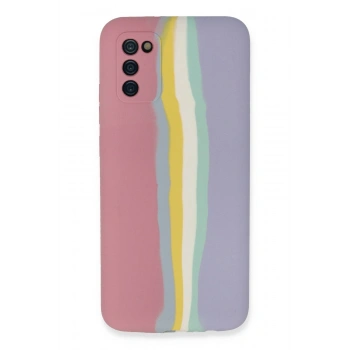 Mey İthalat®  Samsung Galaxy A03S Kılıf Ebruli Lansman Silikon - Pembe-Lila