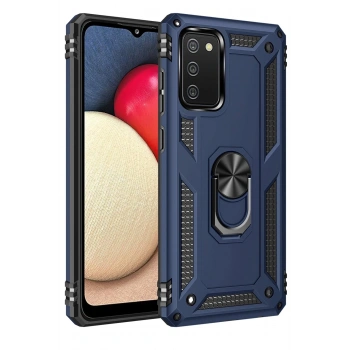 Mey İthalat® Samsung Galaxy A03S Kılıf Sofya Yüzüklü Silikon Kapak - Lacivert