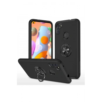 Mey İthalat®  Samsung Galaxy A11 Kılıf Elit Yüzüklü Kapak - Siyah