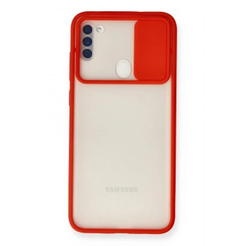 Mey İthalat®  Samsung Galaxy A11 Kılıf Palm Buzlu Kamera Sürgülü Silikon - Kırmızı