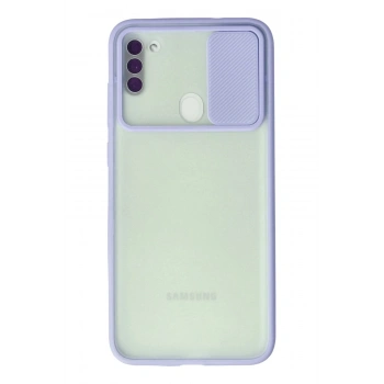 Mey İthalat®  Samsung Galaxy A11 Kılıf Palm Buzlu Kamera Sürgülü Silikon - Lila