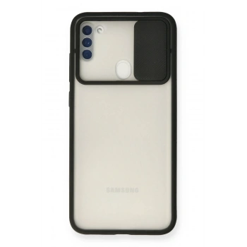 Mey İthalat®  Samsung Galaxy A11 Kılıf Palm Buzlu Kamera Sürgülü Silikon - Siyah
