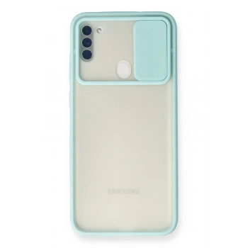 Mey İthalat®  Samsung Galaxy A11 Kılıf Palm Buzlu Kamera Sürgülü Silikon - Turkuaz