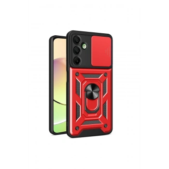 Mey İthalat®  Samsung Galaxy A16 5G Kılıf Pars Lens Yüzüklü Silikon - Kırmızı
