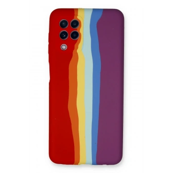 Mey İthalat®  Samsung Galaxy A22 Kılıf Ebruli Lansman Silikon - Kırmızı-Mor