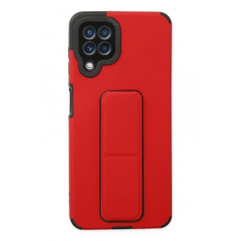 Mey İthalat®  Samsung Galaxy A22 Kılıf Mega Standlı Silikon - Kırmızı