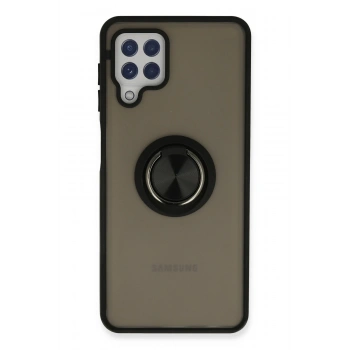Mey İthalat®  Samsung Galaxy A22 Kılıf Montreal Yüzüklü Silikon Kapak - Siyah