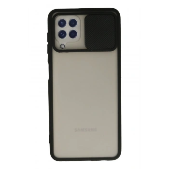 Mey İthalat® Samsung Galaxy A22 Kılıf Palm Buzlu Kamera Sürgülü Silikon - Siyah