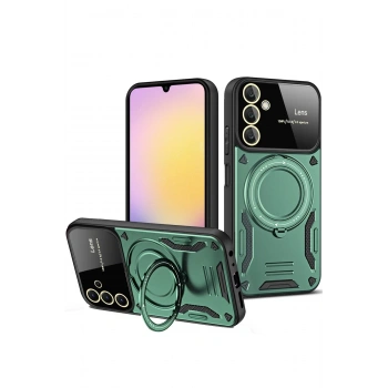 Mey İthalat®  Samsung Galaxy A25 5G Kılıf Joy Lens Standlı Kapak - Koyu Yeşil
