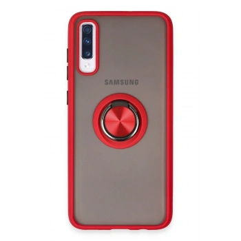 Mey İthalat®  Samsung Galaxy A70 Kılıf Montreal Yüzüklü Silikon Kapak - Kırmızı