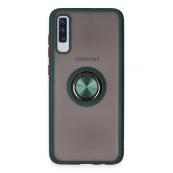 Mey İthalat®  Samsung Galaxy A70 Kılıf Montreal Yüzüklü Silikon Kapak - Yeşil