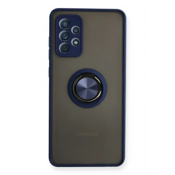 Mey İthalat®  Samsung Galaxy A72 Kılıf Montreal Yüzüklü Silikon Kapak - Lacivert
