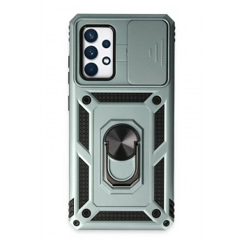 Mey İthalat®  Samsung Galaxy A72 Kılıf Pars Lens Yüzüklü Silikon - Yeşil