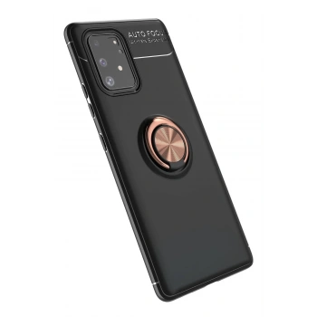 Mey İthalat®  Samsung Galaxy A91 / S10 Lite Kılıf Range Yüzüklü Silikon - Siyah-Gold
