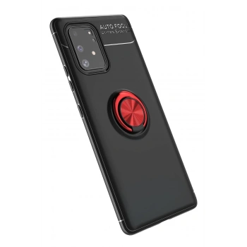 Mey İthalat®  Samsung Galaxy A91 / S10 Lite Kılıf Range Yüzüklü Silikon - Siyah-Kırmızı