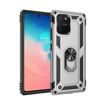 Mey İthalat®  Samsung Galaxy A91 / S10 Lite Kılıf Sofya Yüzüklü Silikon Kapak - Gümüş