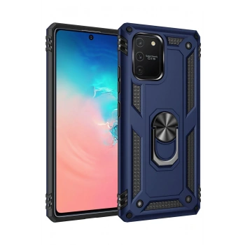 Mey İthalat®  Samsung Galaxy A91 / S10 Lite Kılıf Sofya Yüzüklü Silikon Kapak - Lacivert