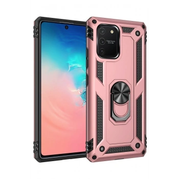 Mey İthalat®  Samsung Galaxy A91 / S10 Lite Kılıf Sofya Yüzüklü Silikon Kapak - Rose