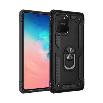 Mey İthalat®  Samsung Galaxy A91 / S10 Lite Kılıf Sofya Yüzüklü Silikon Kapak - Siyah