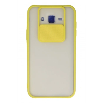 Mey İthalat®  Samsung Galaxy J7 Kılıf Palm Buzlu Kamera Sürgülü Silikon - Sarı