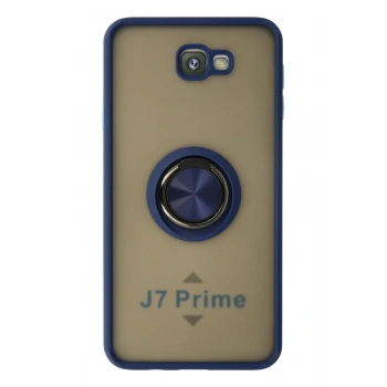 Mey İthalat®  Samsung Galaxy J7 Prime Kılıf Montreal Yüzüklü Silikon Kapak - Lacivert