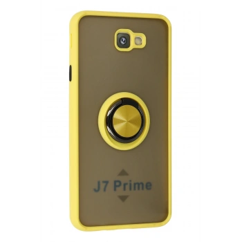 Mey İthalat®  Samsung Galaxy J7 Prime Kılıf Montreal Yüzüklü Silikon Kapak - Sarı