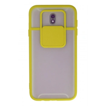 Mey İthalat®  Samsung Galaxy J7 Pro / J730 Kılıf Palm Buzlu Kamera Sürgülü Silikon - Sarı
