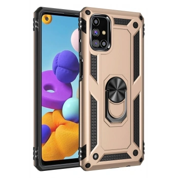 Mey İthalat®  Samsung Galaxy M31S Kılıf Sofya Yüzüklü Silikon Kapak - Gold