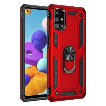 Mey İthalat®  Samsung Galaxy M31S Kılıf Sofya Yüzüklü Silikon Kapak - Kırmızı